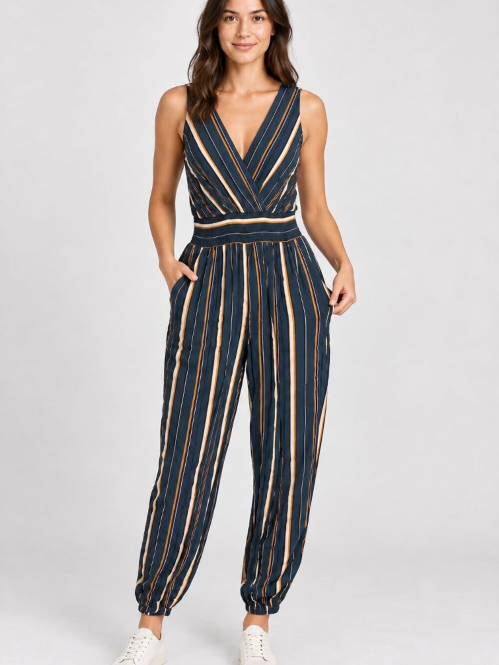 Live to Be Spoiled Navy Striped Jumpsuit Size S